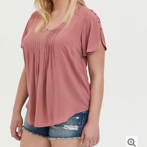 ROSE PINK CHALLIS FLUTTER SLEEVE BLOUSE